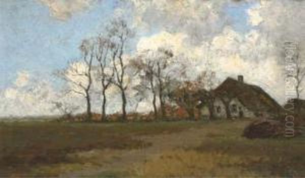 Elspeet Boerenwoning: Farm Near Elspeet Oil Painting by Hermanus Adrianus Van Oosterzee