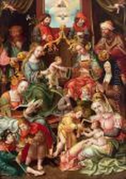 Bottega La Sacra Stirpe Oil Painting by Jacob Cornelisz. Van Oostsanen