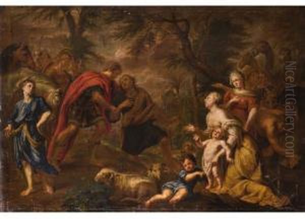 Die Versohnung Von Jakob Und Esau Oil Painting by Kaspar Jakob Van Opstal