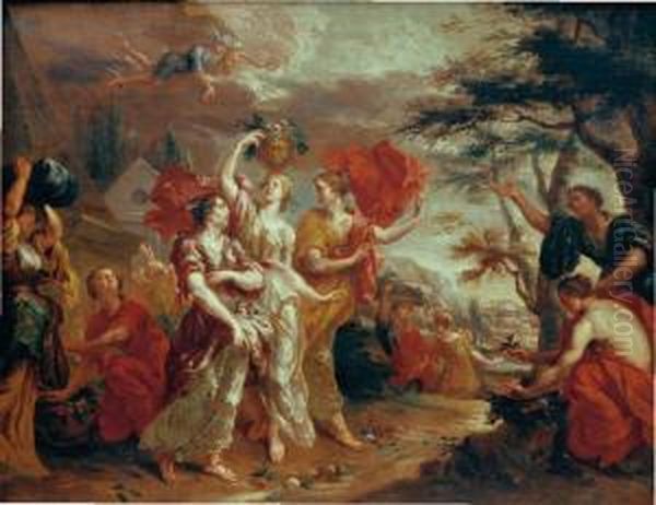 Hermes Et Herse Huile Sur Toile Signee Enbas Vers La Gauche V. Opstal 121 X 155 Cm Provenance : Venteanonyme Oil Painting by Kaspar Jakob Van Opstal