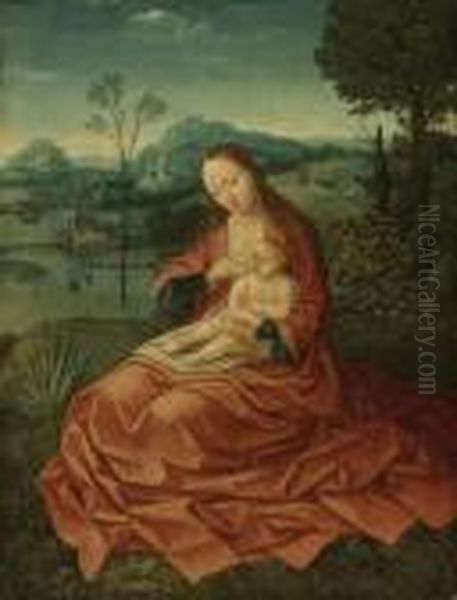 Virgin And Child In A Landscape Oil Painting by Barend Van Orley