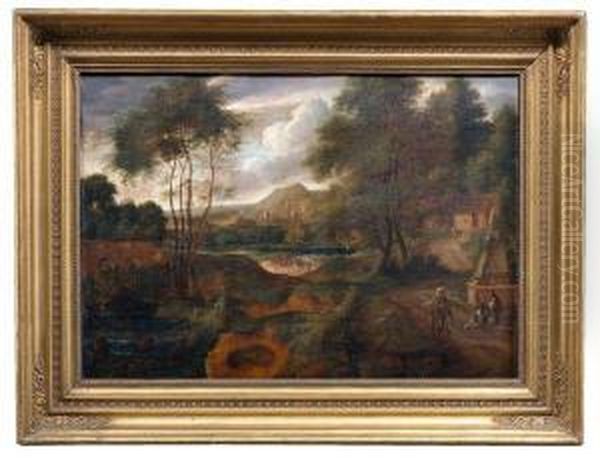 Sudliche Flusslandschaft Mit Brucke Und Figurenstaffage Oil Painting by Richard van Orley