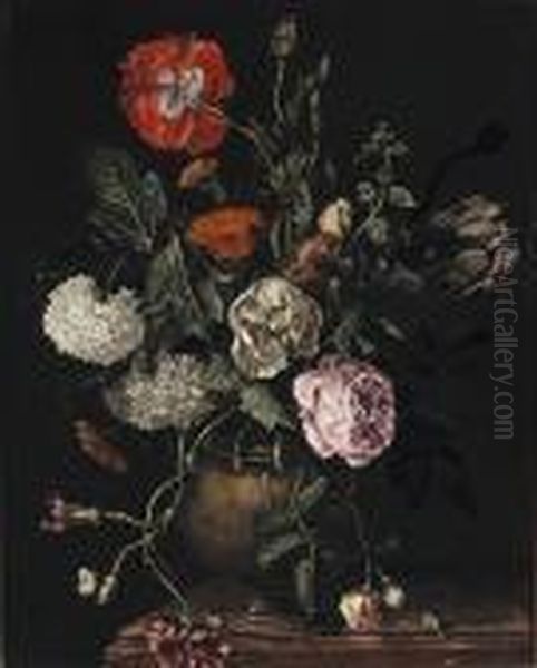 A Still Life With Flowers Oil Painting by Georgius Jacobus J. Van Os