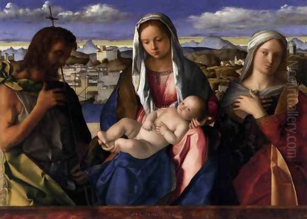 Madonna and Child with St John the Baptist and a Saint Oil Painting by Giovanni Bellini