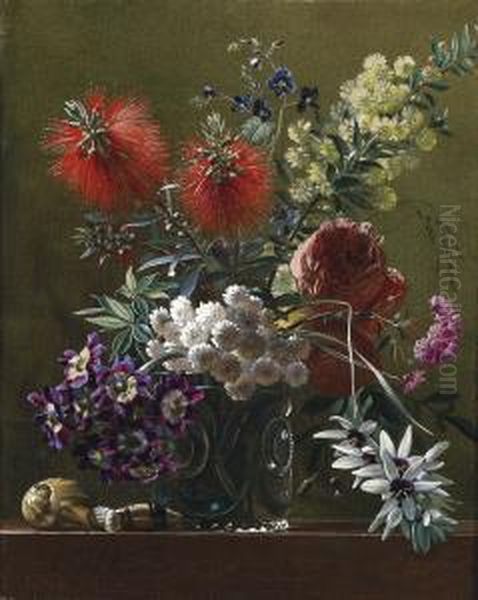 Bouquet Of Flowers With Snails Oil Painting by Georgius Jacobus J. Van Os