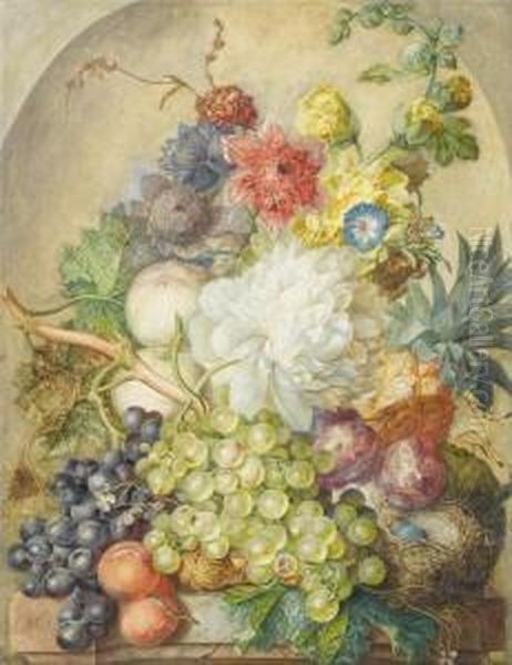 Still Life Of Flowers And Fruits Oil Painting by Georgius Jacobus J. Van Os