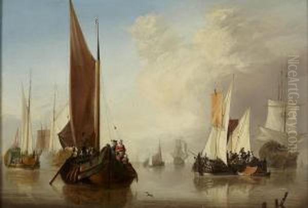 Calm Seas With Fishing Boats And Man-o-war Oil Painting by Jan van Os