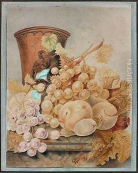 Jete De Fleurs - Nature Morte De Fruits. Oil Painting by Maria Margrita Van Os