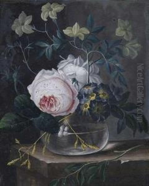 Twostill Lifes With Flowers. Oil Painting by Maria Margrita Van Os