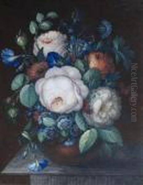 Aseries Of Three Flower Stil Lifes. Oil Painting by Maria Margrita Van Os