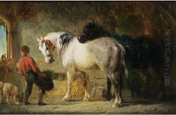 A Groom Tending The Horses Oil Painting by Pieter Frederick Van Os