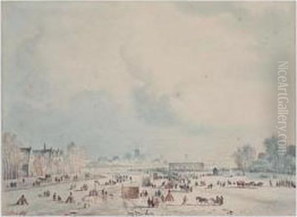 Scene D'hiver Animee Oil Painting by Pieter Frederick Van Os