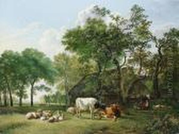 Waldlandschaft Mit Bauerund Vieh Oil Painting by Pieter Gerardus Van Os