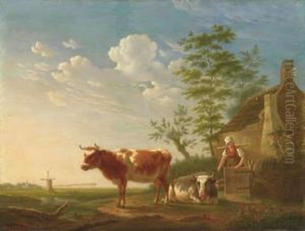 Landschaft Mit Hirtin Undkuh Oil Painting by Pieter Gerardus Van Os