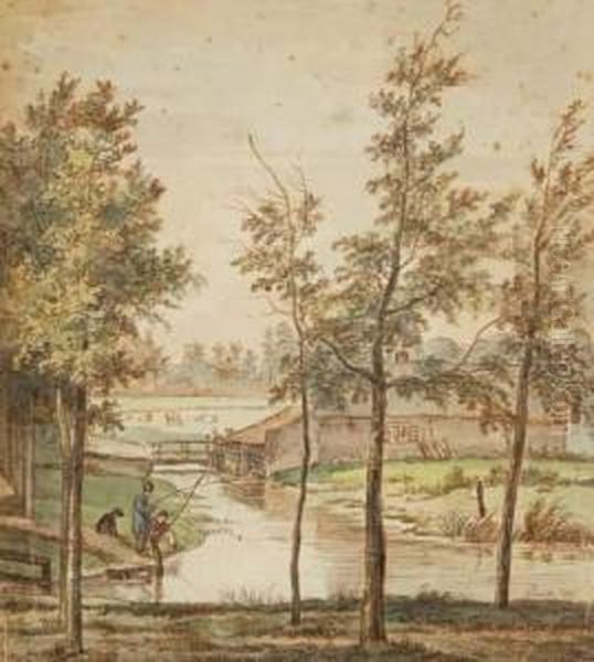 Pecheurs Le Long De La Riviere Oil Painting by Pieter Gerardus Van Os