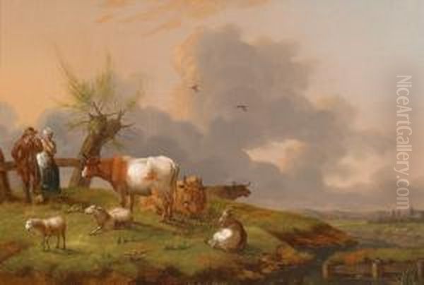 Sunny Late Afternoon In The Meadow Oil Painting by Pieter Gerardus Van Os