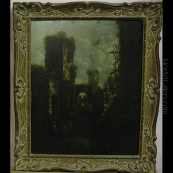 Figures Amongst Ruins Oil Painting by Jan Van Ossenbeck