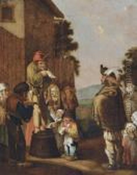 Peasants Outside An Inn Oil Painting by Isaack Jansz. van Ostade