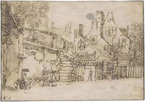 A Group Of Old Houses by Isaack Jansz. van Ostade