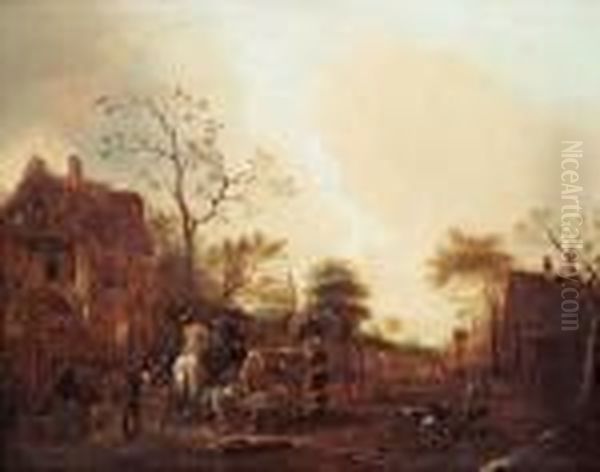 Outside The Inn Oil Painting by Isaack Jansz. van Ostade