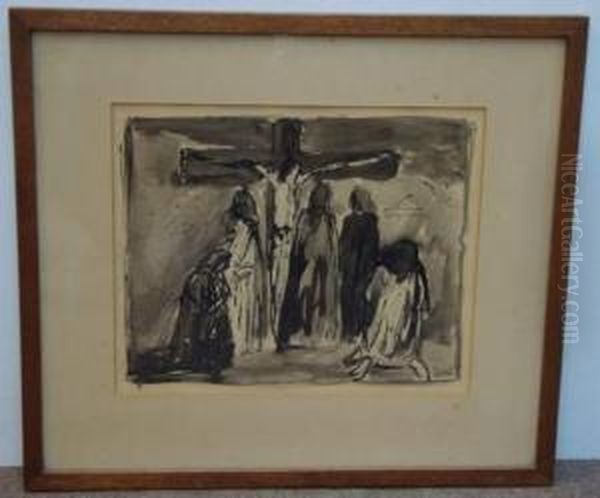 Sans Titre [crucifixion] Oil Painting by Hendrik Desiderius Van Overstraeten L