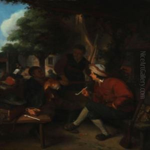 Men Enjoying Themselves Under A Shady Tree Oil Painting by J. Van Pelt