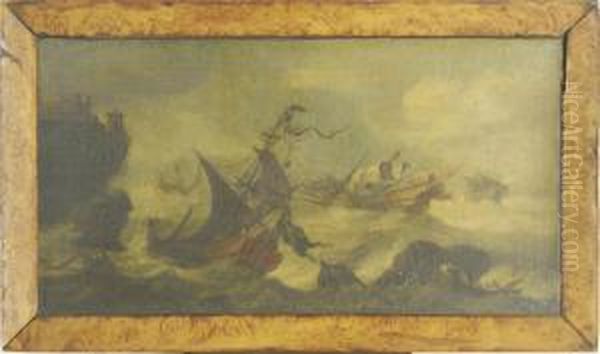 Storm At Sea Oil Painting by M. Van Platenburg