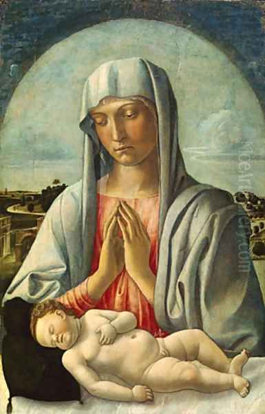 Madonna Adoring the Sleeping Child early 1460s Oil Painting by Giovanni Bellini