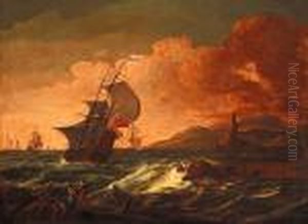 Tormenta En El Mar Oil Painting by Matthieu Van Plettemberg