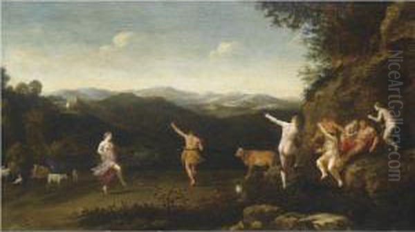 Arcadian Landscape With Dancing Nymphs Oil Painting by Cornelis Van Poelenburch