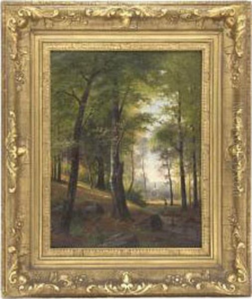 Boy Fishing In The Woods Oil Painting by Jacobus Johannes Van Poorten