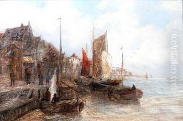 Harbour Scene Oil Painting by Jacobus Johannes Van Poorten