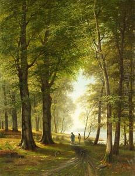 Waldweg Oil Painting by Jacobus Johannes Van Poorten