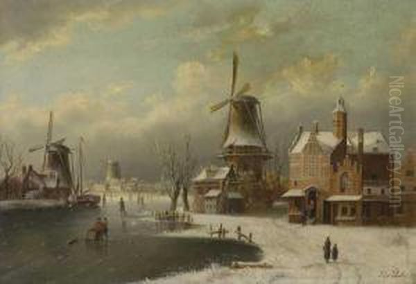 Winterlandschaften. Oil Painting by Jacobus Johannes Van Poorten