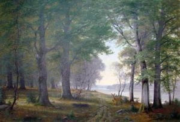 Chevrette Et Son Petit En Sous-bois Oil Painting by Jacobus Johannes Van Poorten