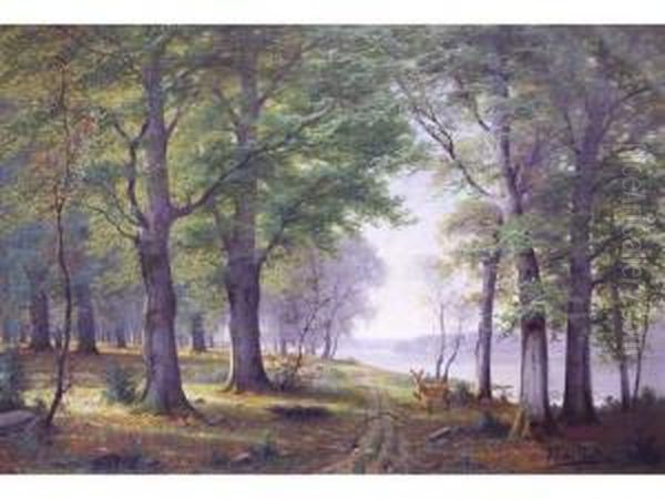 Biches Dans La Foret Oil Painting by Jacobus Johannes Van Poorten