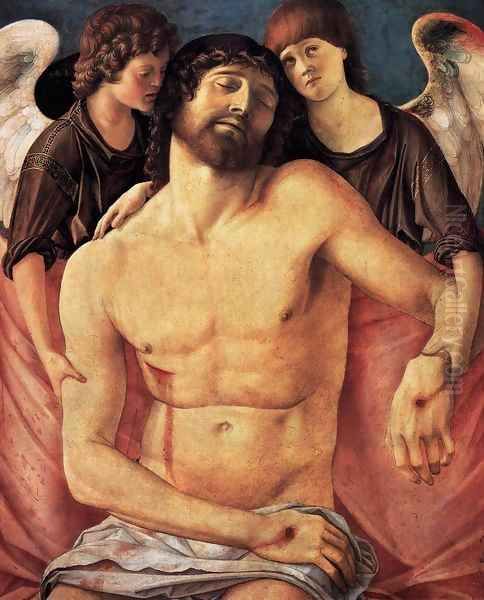 Dead Christ Supported by Two Angels Oil Painting by Giovanni Bellini