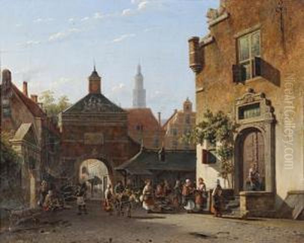 Busy View Of A Town Oil Painting by Alexander Salomon Van Praag