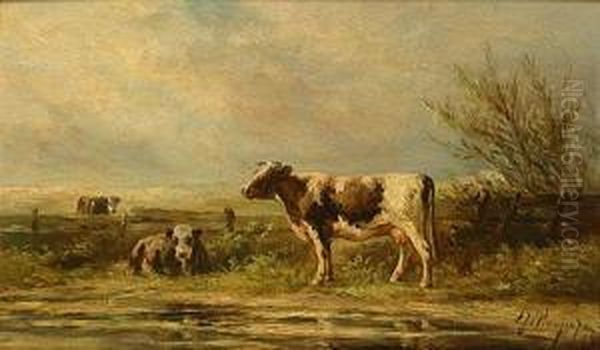 Vaches Pres De L'etang Oil Painting by Albert Jurardus van Prooijen