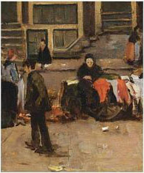 Streetscene Oil Painting by Marinus Van Raalte