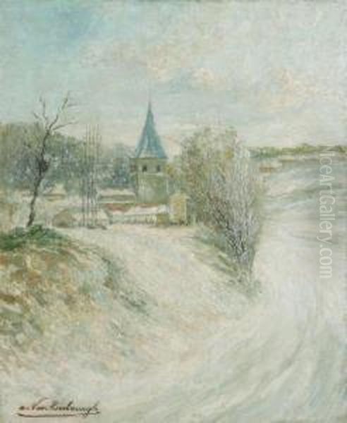 Winter Landscape With Village And Bell Tower Oil Painting by Antoine Joseph Van Rasbourgh