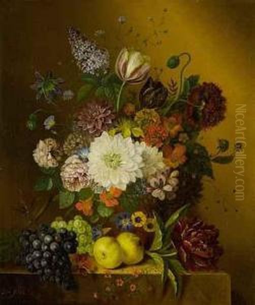 Blumenstillleben Mit Zitronen Und Weintrauben Oil Painting by Adriana Van Ravenswaay