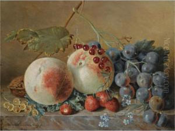 A Still Life With Grapes And Peaches Oil Painting by Adriana Van Ravenswaay