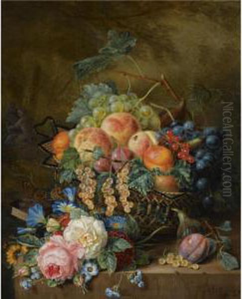 A Still Life With Fruit And Flowers Oil Painting by Adriana Van Ravenswaay