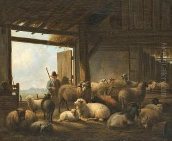 Schaftstall Mit Schafer Oil Painting by Jan Van Ravensway