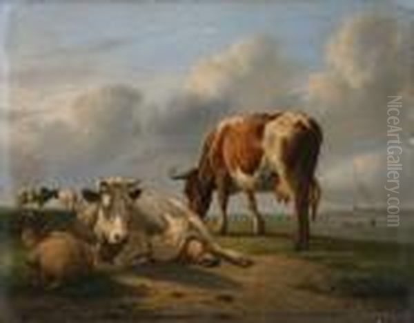 Liggende Koeien In Landschap Oil Painting by Jan Van Ravenswaay