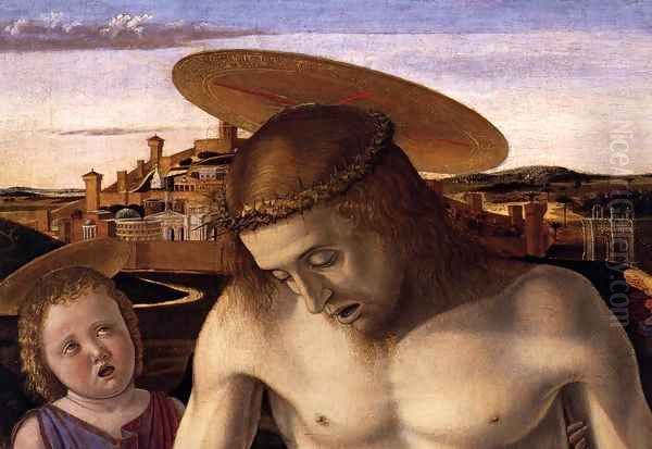 Dead Christ Supported by Two Angels (detail) Oil Painting by Giovanni Bellini