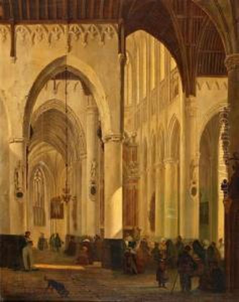 Figuren In Kerkbinnenste Oil Painting by Ignatius Josephus van Regemorter