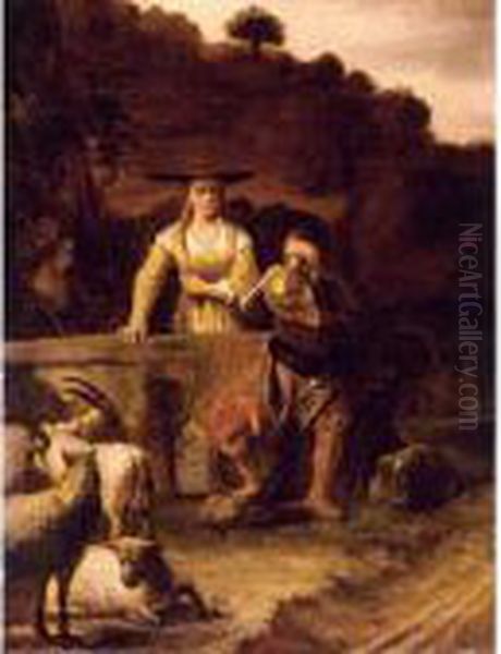 Rebecca And Eliezer At The Well Oil Painting by Constantijn Van Renesse