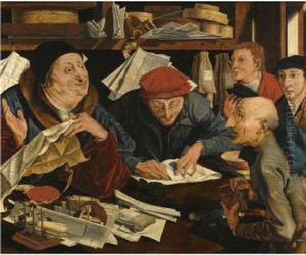 A Tax Gatherer With His Clerks Oil Painting by Marinus van Reymerswaele